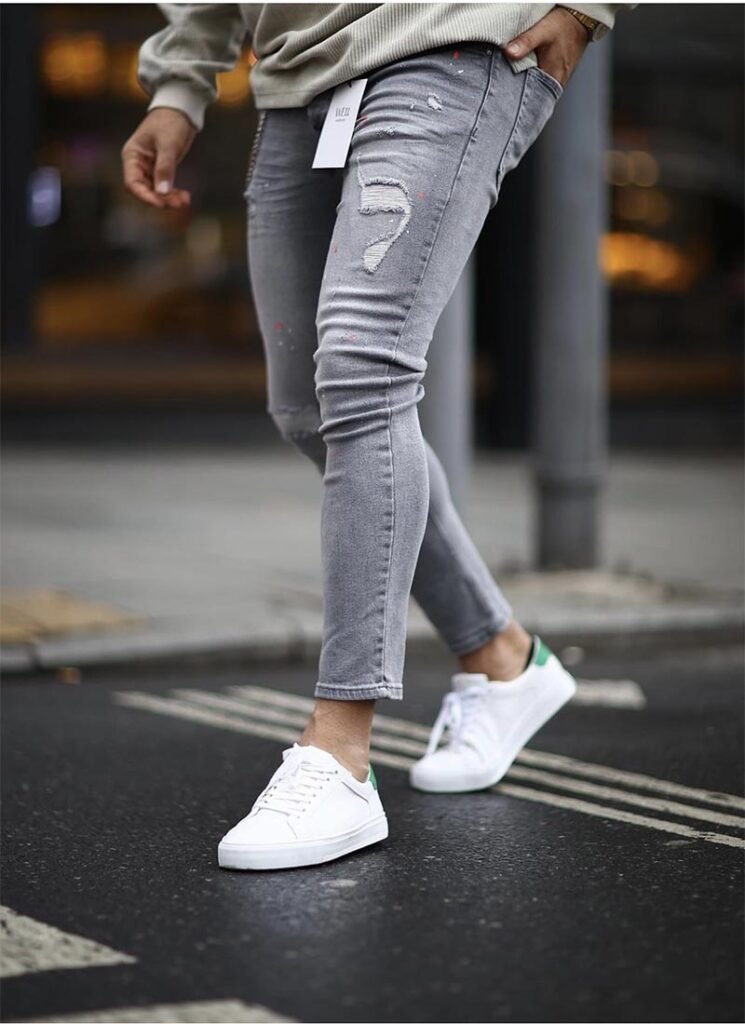 Мъжки сиви дънки с лек напръскан ефект