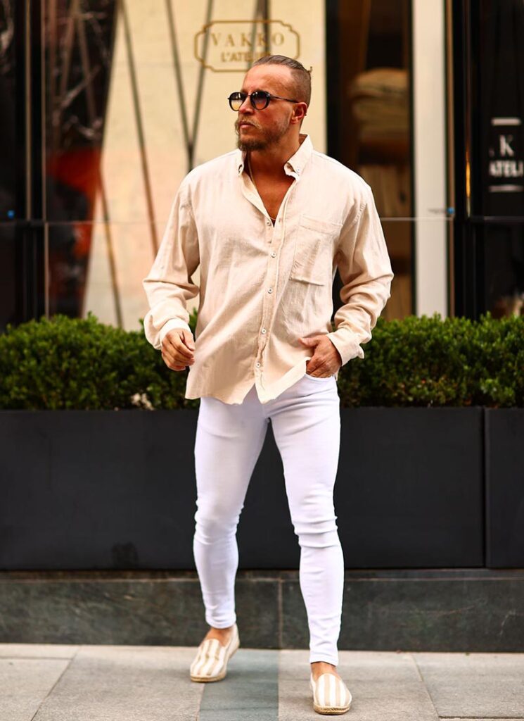 Мъжка спортно елегантна риза в бежово oversized