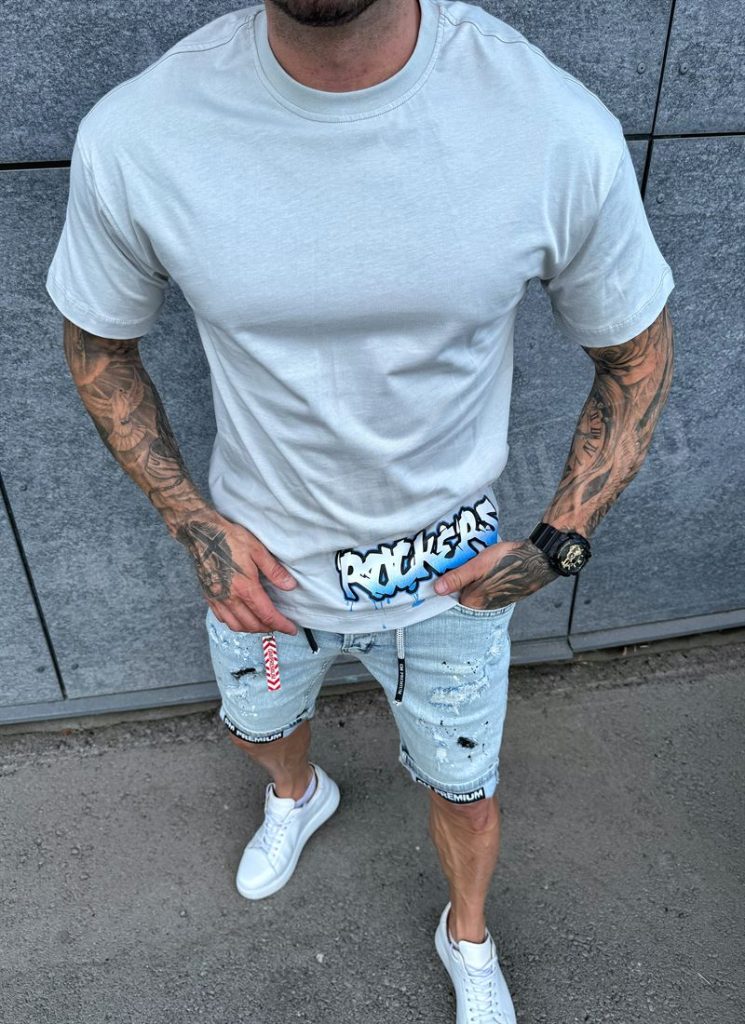 Мъжка тениска в сив цвят oversized модел
