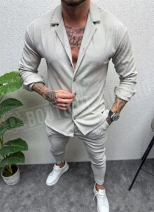Мъжки спортен екип в сиво с риза L1122-4