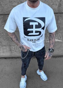 Мъжка oversize тениска в бяло с черна щампа T14615
