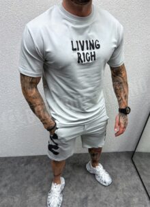 Мъжки сив спортен екип с черен надпис "LIVING RICH" L444-3