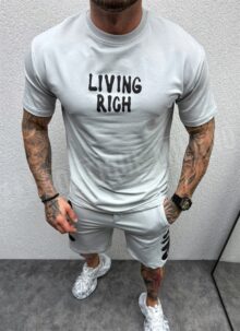 Мъжки сив спортен екип с черен надпис "LIVING RICH" L444-3