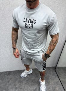 Мъжки сив спортен екип с черен надпис "LIVING RICH" L444-3