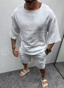 Мъжки къс екип в бял цвят oversized модел L36107-2