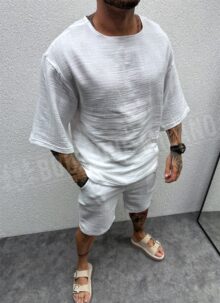 Мъжки къс екип в бял цвят oversized модел L36107-2