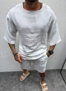 Мъжки къс екип в бял цвят oversized модел L36107-2
