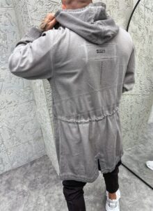 Мъжко дълго дънково яке в сиво с връзки D8920