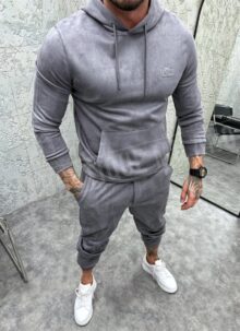 Мъжки велурен спортен екип в сив цвят L9070-3
