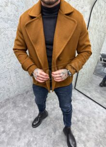 Мъжко късо палто в кафяв цвят с копчета PL1070-2