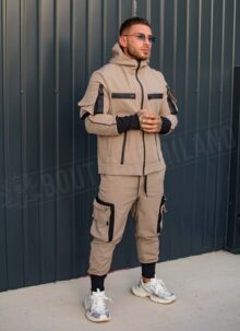 Мъжки спортен екип в бежов цвят с аксесоар ципове L086-3
