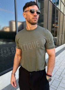 Мъжка тениска цвят каки Slim Fit T3169-4