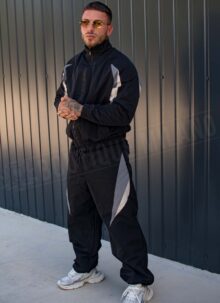Мъжки подплатен спортен екип в черно oversized модел L9206-1