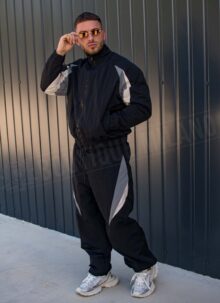 Мъжки подплатен спортен екип в черно oversized модел L9206-1