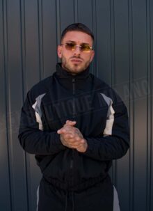 Мъжки подплатен спортен екип в черно oversized модел L9206-1