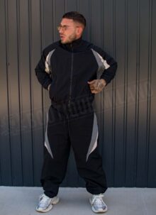 Мъжки подплатен спортен екип в черно oversized модел L9206-1