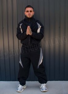 Мъжки подплатен спортен екип в черно oversized модел L9206-1