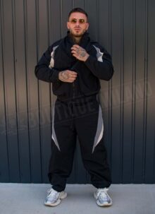 Мъжки подплатен спортен екип в черно oversized модел L9206-1