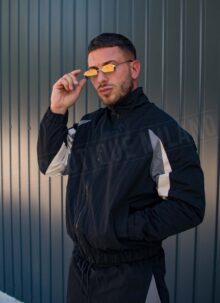 Мъжки подплатен спортен екип в черно oversized модел L9206-1