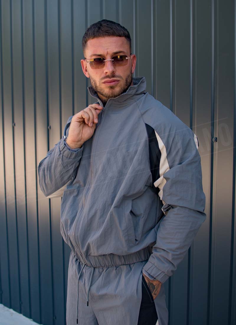 Мъжки подплатен спортен екип в сиво oversized модел L9206-2