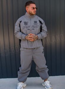 Мъжки подплатен спортен екип в сиво и черно L9207-2