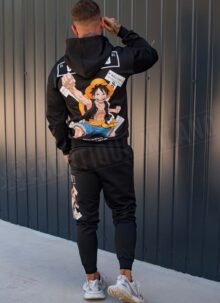 Мъжки спортен екип с аниме графика "LUFFY OFF WORLD" – Черен L363-1