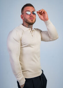 Мъжки фин плетен пуловер "CLASSIC KNIT"в бежов цвят B86203-4