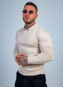 Мъжки фин плетен пуловер "CLASSIC KNIT"в бежов цвят B86203-4
