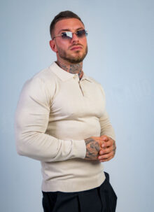 Мъжки фин плетен пуловер "CLASSIC KNIT"в бежов цвят B86203-4
