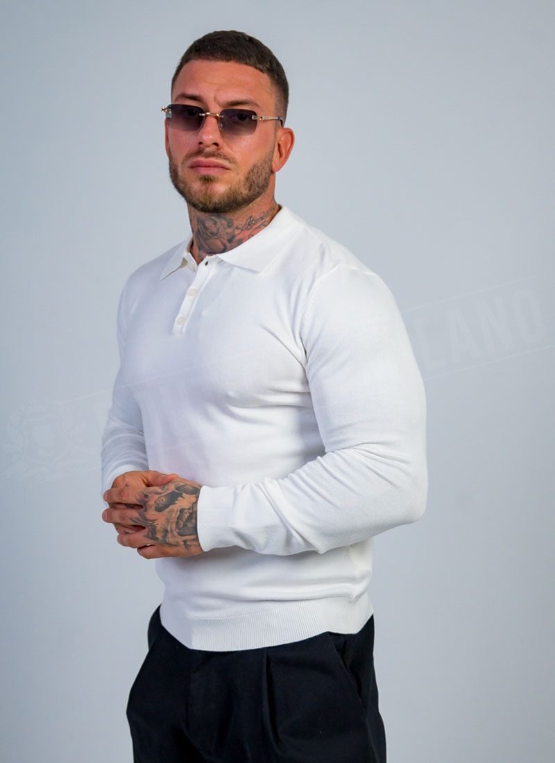 Мъжки фин плетен пуловер "CLASSIC KNIT"в бял цвят B86203-2