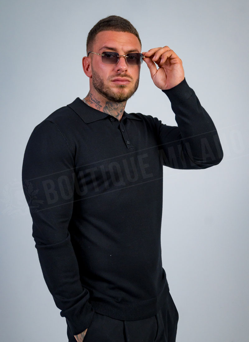 Мъжки фин плетен пуловер "CLASSIC KNIT"в черен цвят B86203-1