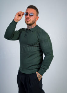Мъжки фин плетен пуловер "CLASSIC KNIT"в зелен цвят B8501-5