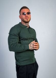 Мъжки фин плетен пуловер "CLASSIC KNIT"в зелен цвят B8501-5