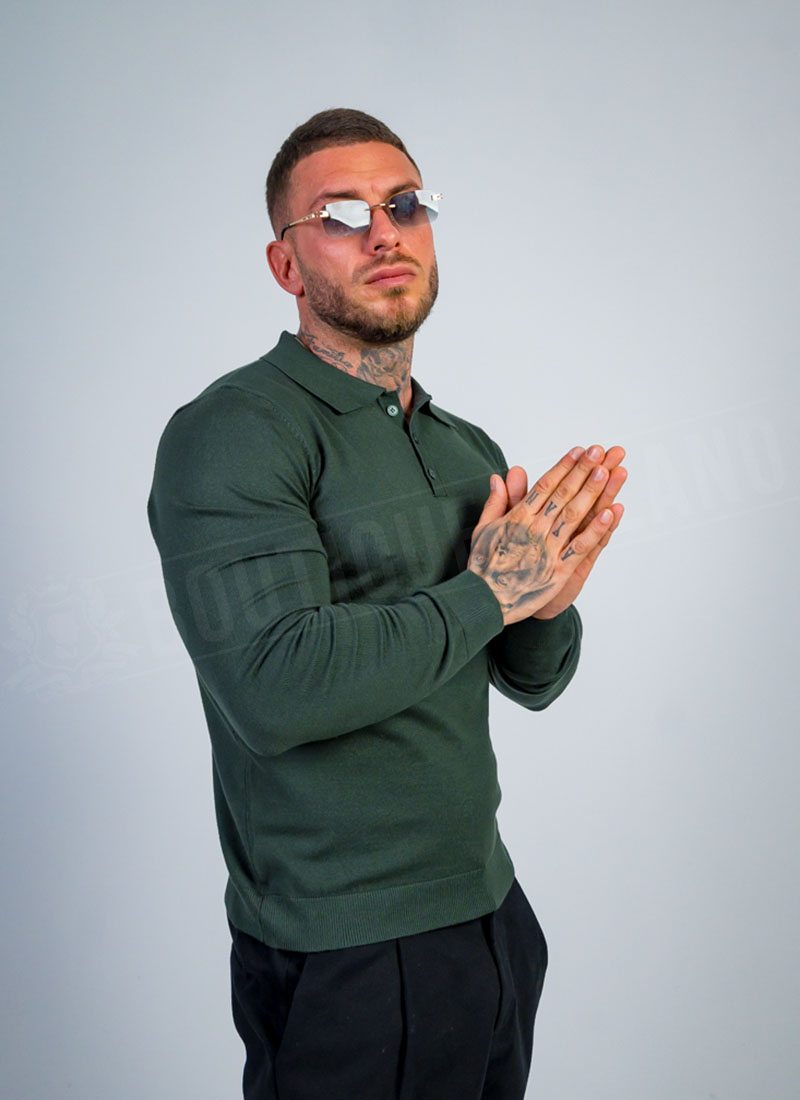 Мъжки фин плетен пуловер "CLASSIC KNIT"в зелен цвят B8501-5