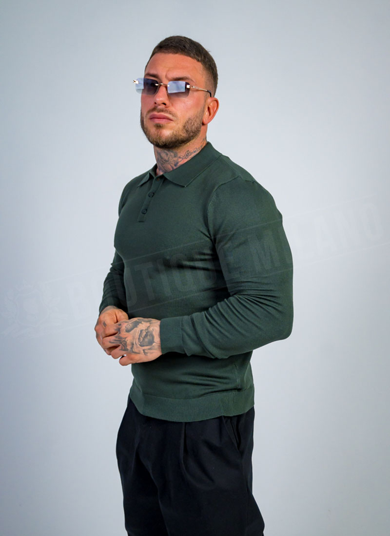Мъжки фин плетен пуловер "CLASSIC KNIT"в зелен цвят B8501-5