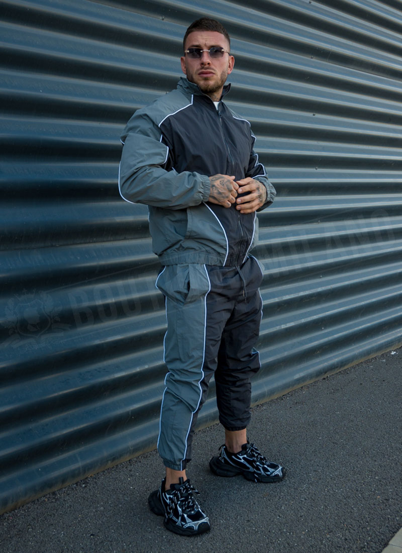 Мъжки спортен комплект "PIPING TRACKSUIT" – тъмносиво / черно L1511-4