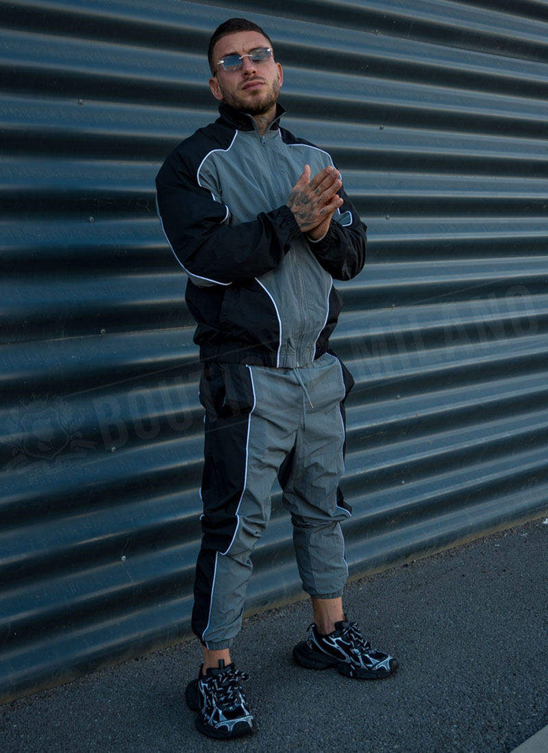 Мъжки спортен комплект "PIPING TRACKSUIT" – черно/тъмносиво L1511-2