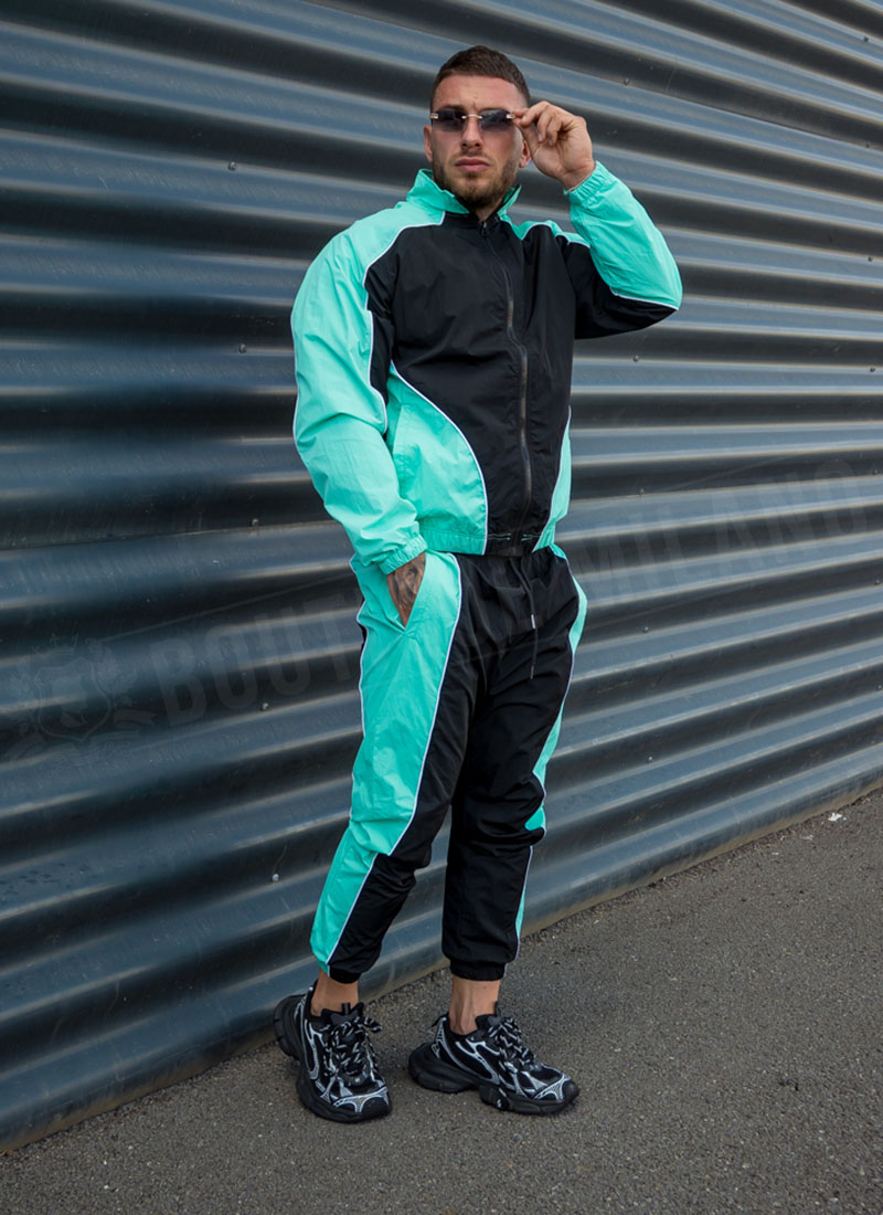 Мъжки спортен комплект "PIPING TRACKSUIT" – тюркоазен / черен цвят L1511-3