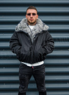 Мъжко черно зимно яке с богата пухена яка "LUX FUR BOMBER" K20154-1