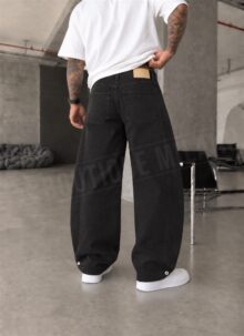 Мъжки широки черни дънки с анатомични шевове "OVERSIZED BLACK BAGGY" A535-1