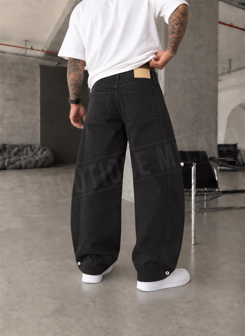 Мъжки широки черни дънки с анатомични шевове "OVERSIZED BLACK BAGGY" A535-1