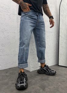Мъжки дънки с напръскан ефект "VINTAGE WASH SPLATTER" – класически светлосин цвят A1765
