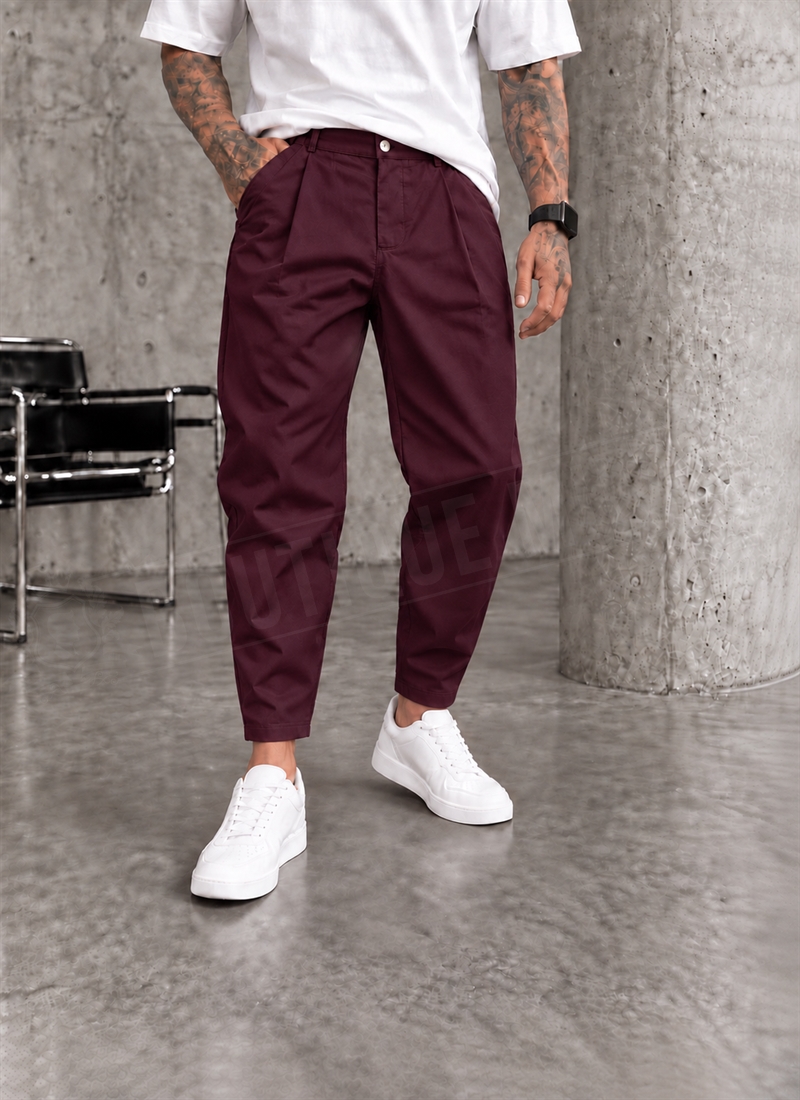 Мъжки спортно-елегантен панталон цвят бордо "SMART BLACK PLEATED" P19212-5