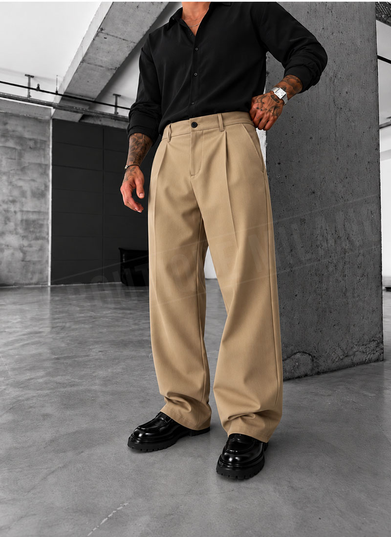 Мъжки панталон в бежов цвят свободната кройка (Baggy fit) P2897-3