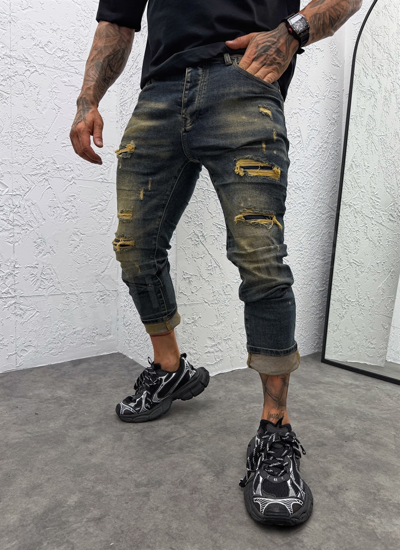 Мъжки дънки с "Dark Wash" ефект в тъмносин цвят A8596