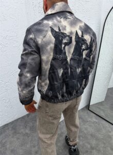 Мъжко рипсено преходно яке с принт Добермани "DOBERMAN VINTAGE BOMBER" – Сиво-графитен цвят K03-2