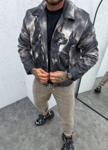 Мъжко рипсено преходно яке с принт Добермани "DOBERMAN VINTAGE BOMBER" – Сиво-графитен цвят K03-2
